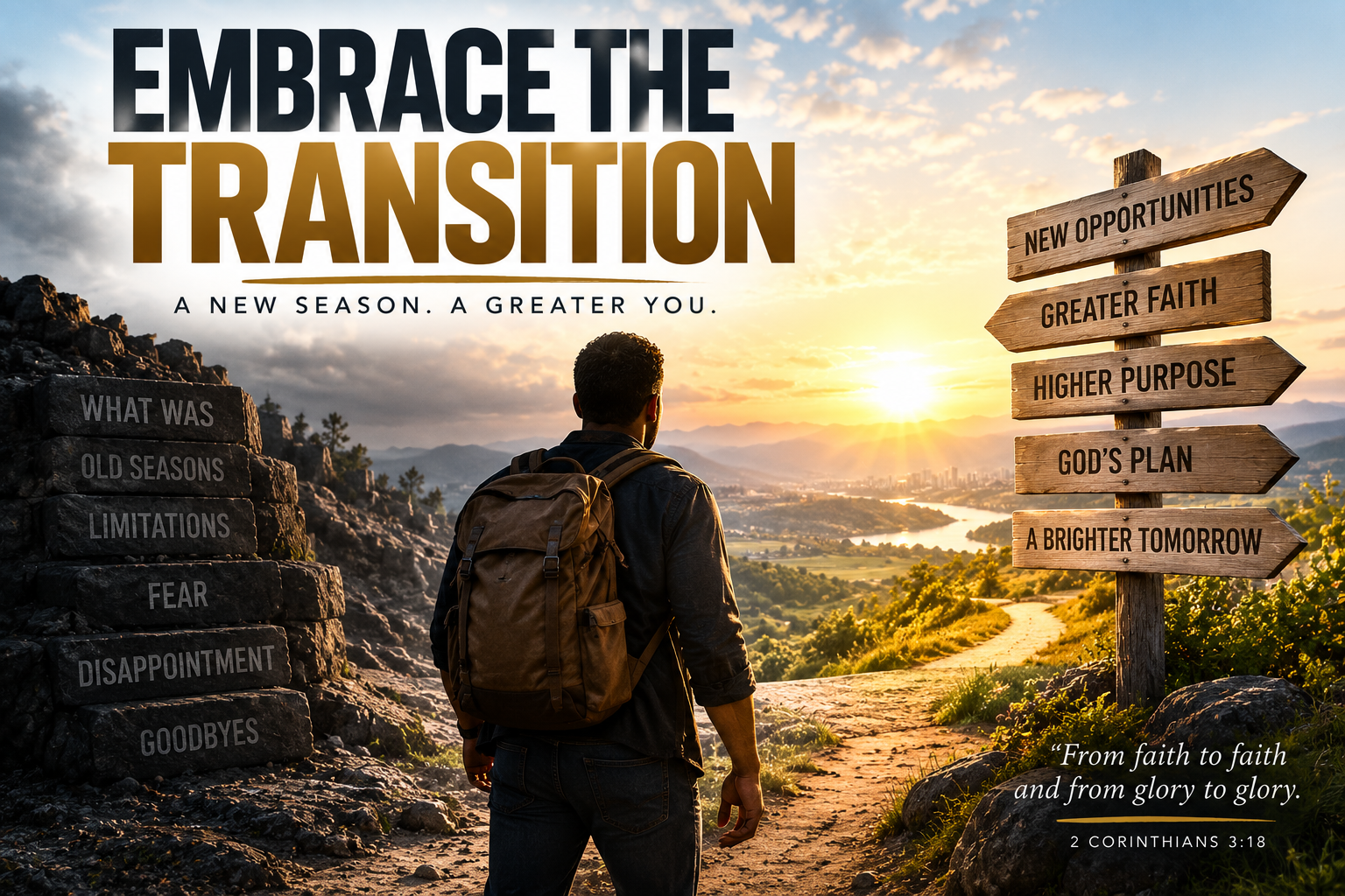 Man walking toward a new season illustrating embracing transition, faith, purpose, and spiritual growth.