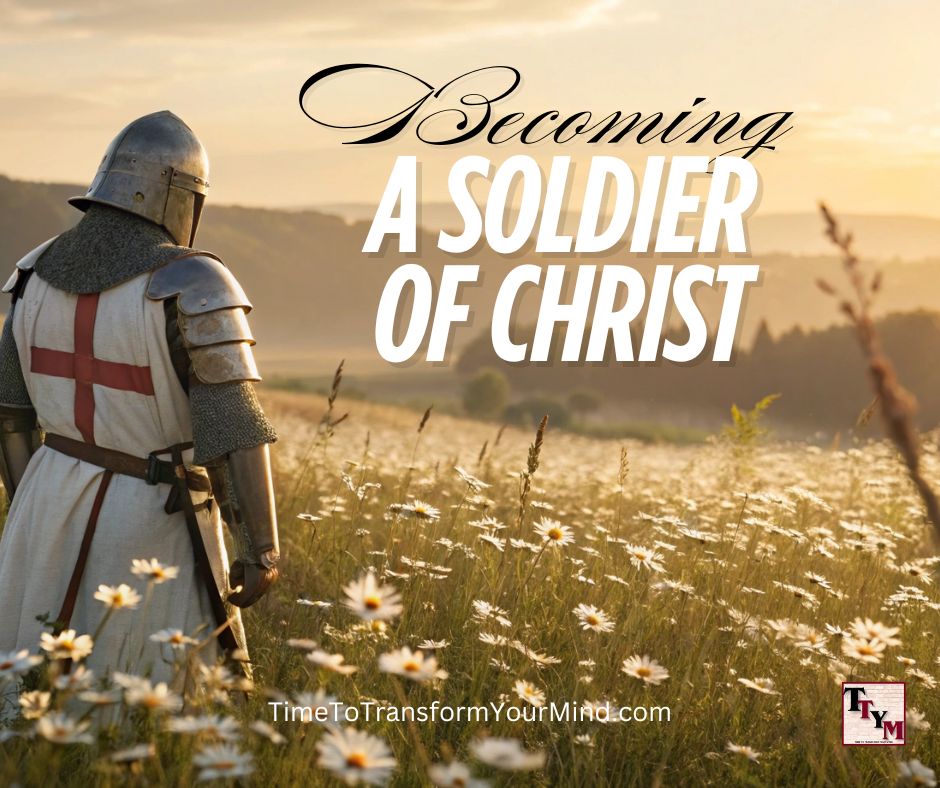 BECOMING A SOLDIER OF CHRIST - A medieval soldier looking like the knights of Templar stands in the field fully dressed.